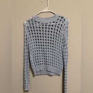 Sincerely Jules Light Blue Open-Weave Crewneck Sweater